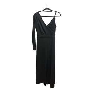 Lulus Elegant Black One-Shoulder Jumpsuit with sequins.
